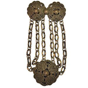 Gold Tone Etruscan Chatelaine Style Steampunk Brooch, M452